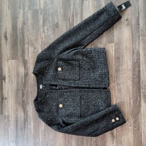 INC Black Blazer Jacket Metallic Finish With Gold Buttons